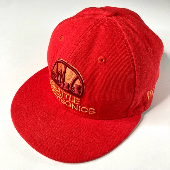 Seattle Sonics Red Fitted New Era 59Fifty Hardwood Classics NBA Hat 7 1/8 - Picture 2 of 15